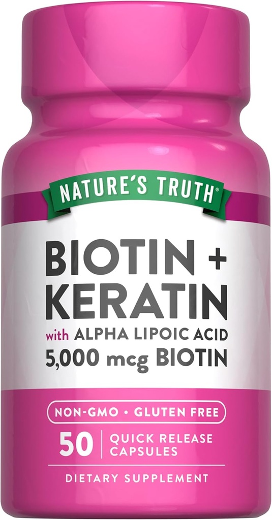 Nature's Truth Biotin 5000 mcg | 50 Capsules | with Keratin and Alpha Lipoic Acid | Non-GMO & Gluten Free Supplement