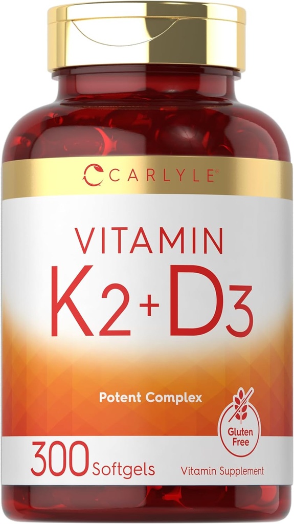 Carlyle Vitamin K2 D3 Supplement- 124; 300 Softgels - 124; 200mcg K2 MK7 & 10. 000 IE D3 - 124; Non- GMO, Gluten Free