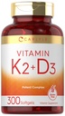 Carlyle Vitamin K2 D3 Supplement- 124; 300 Softgels - 124; 200mcg K2 MK7 & 10. 000 IE D3 - 124; Non- GMO, Gluten Free