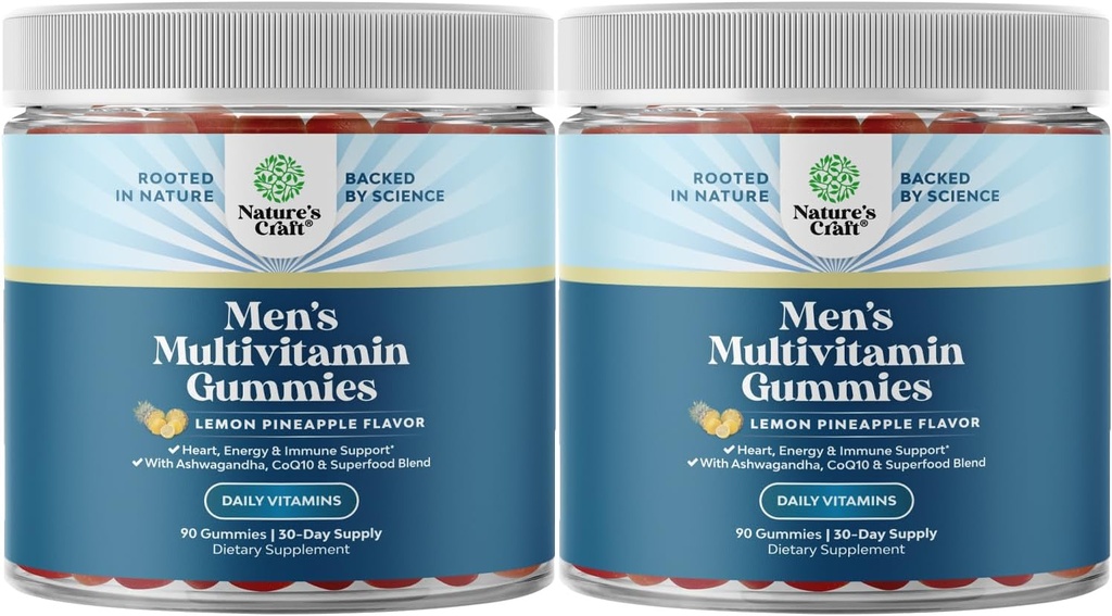 Mænds Multivitaminer Gummies med Superfood Complex - Daglig Multivitamin for mænd med CoQ10 og Ashwagandha for energi og immunitet - Vegetarisk Voksen Multivitamin Gummies for mænd (2 måneder Tilgang)