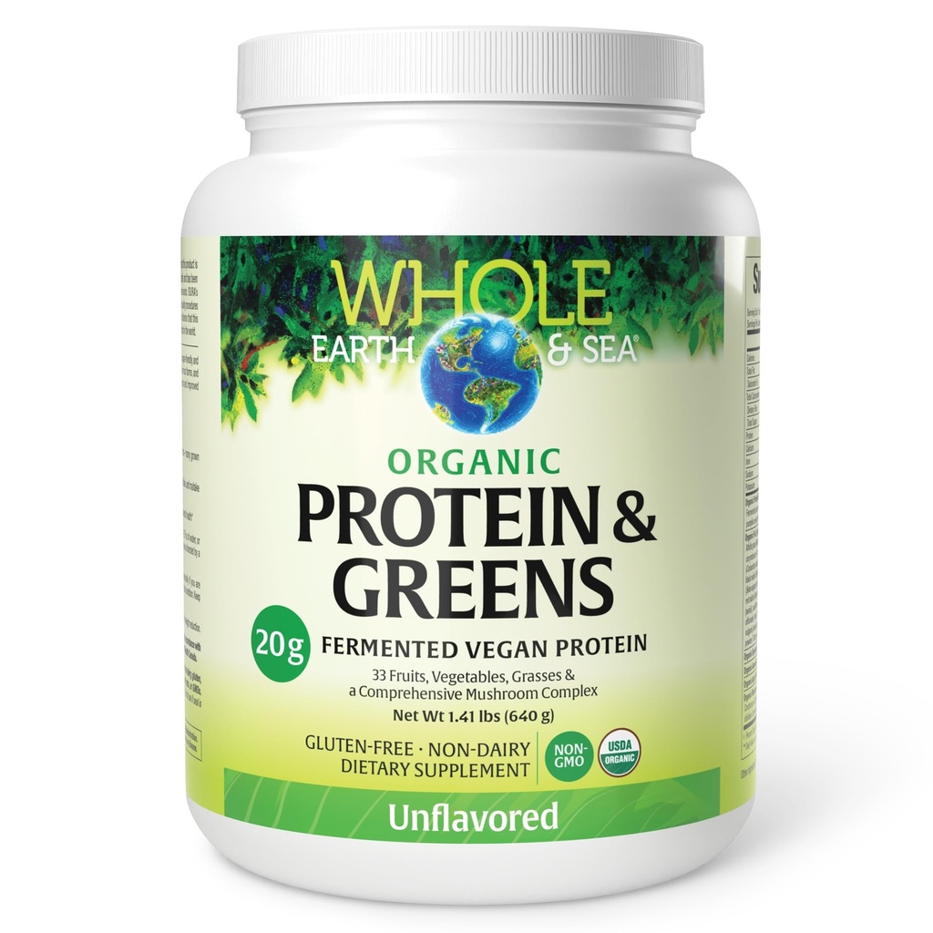 Hele Jorden og havet fra naturlige faktorer, Økologisk gæret protein & Grønne, Vegansk hel kosttilskud, Unflavored, 1 LB 9 Oz