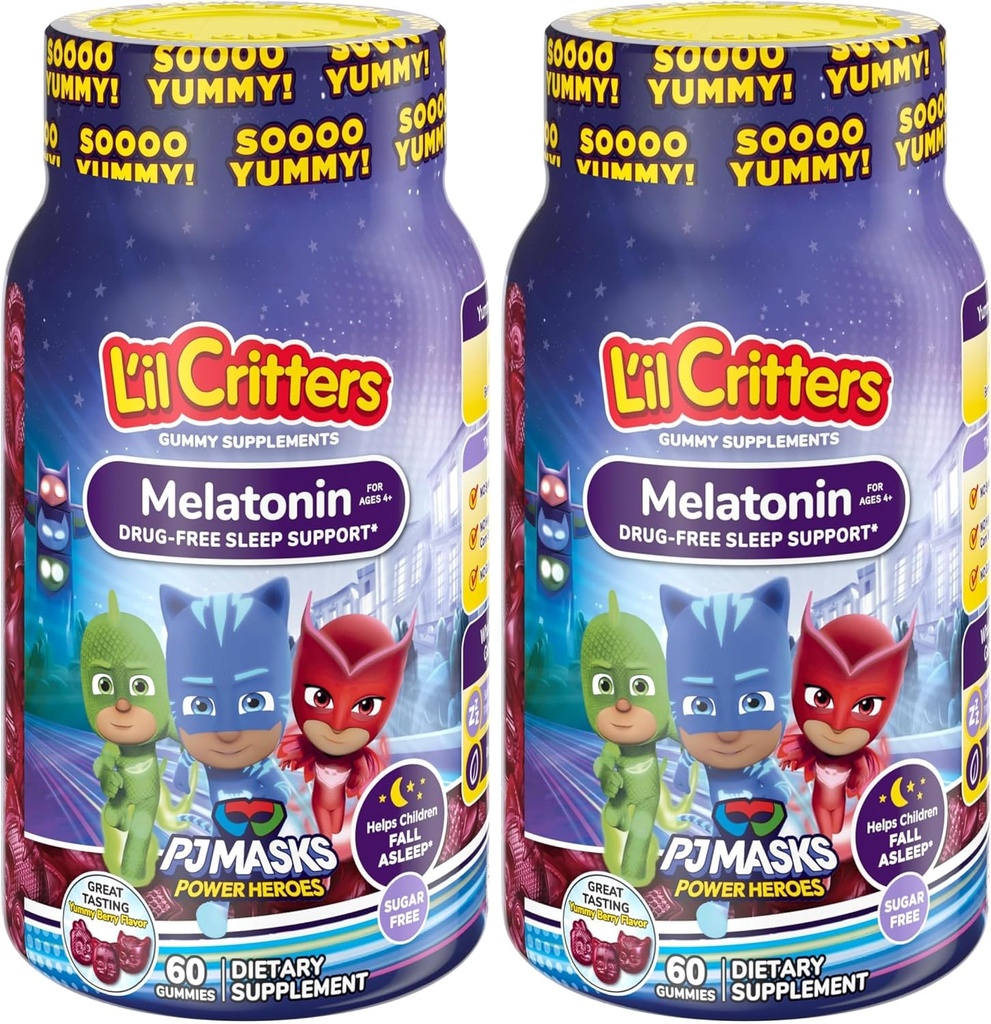 L 'il Critters PJ Masker Gummy Melatonin supplement til børn, Drug- Free Sleep Support, 60 Gummies (pakke med 2)