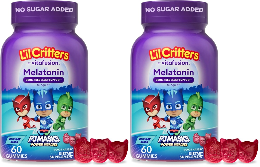 L 'il Critters PJ Masker Gummy Melatonin supplement til børn, Drug- Free Sleep Support, 60 Gummies (pakke med 2)