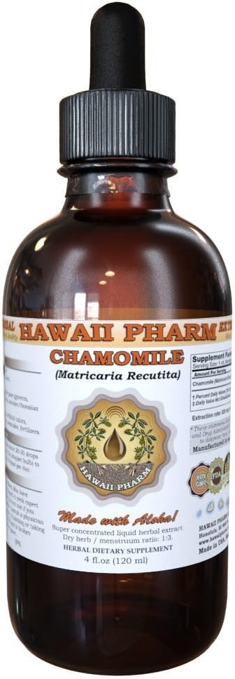 HawaiiPharm Chamomile Liquid Extract, Organic Chamomile (Matricaria Recutita) Tincture Supplement 4 oz