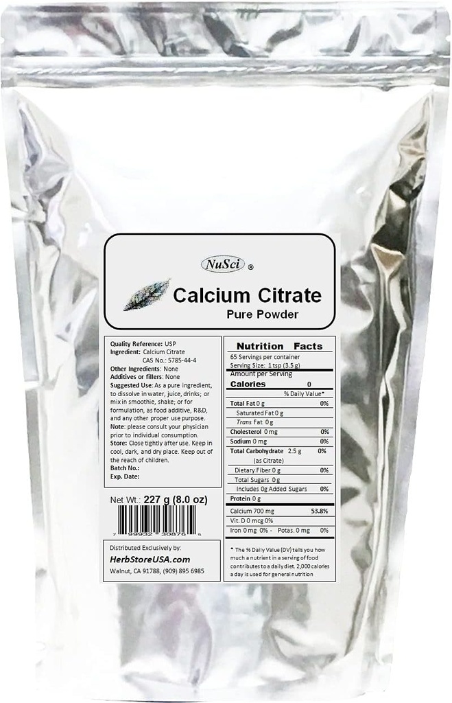 Calcium Citrate Powder Pure Bio- Tilgængelig form Calcium (227 Bedste (8.0 oz))