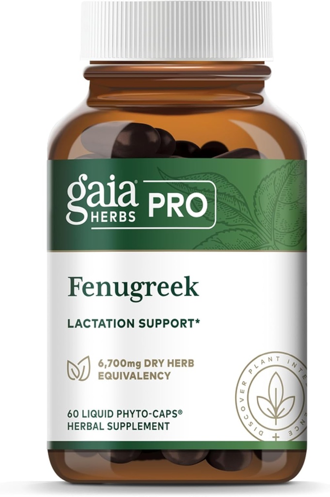 Gaia urter Pro Fenugreek - Natural Amning Support - Indeholder B vitaminer, C-vitamin og beta-caroten - Vegan, Organic & Gluten- Free - 60 flydende Phyto- Caps (20 Servere)
