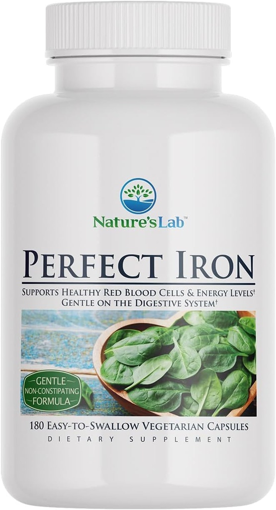 Nature 's Lab Perfect Iron 25mg Kosttilskud - genert non- Forstoppelse Formel - Understøtter sunde røde blodceller & energiniveauer - 180 kapsler (6 måneders forsyning)