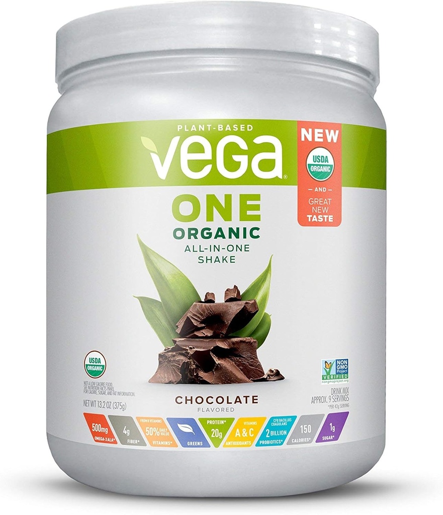 Vega Organic All- in- One Vegan Protein Powder, Chocolate - Superfood Ingredients, Vitaminer for Immunitet Support, Keto Friendly, Pea Protein for Women & Men, 13.2 oz (Packaging May Vary)
