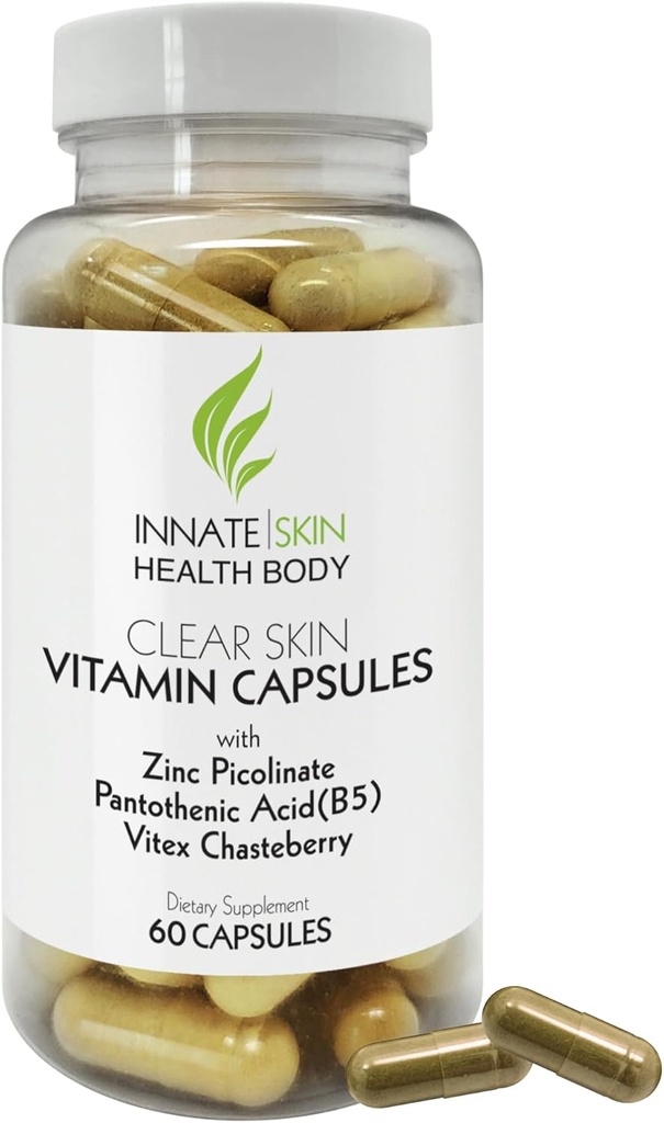 Klar hud Acne Vitamin Kapsler 124; Kompleksion Kosttilskud 60 Greve Kapsler Pakning med 2