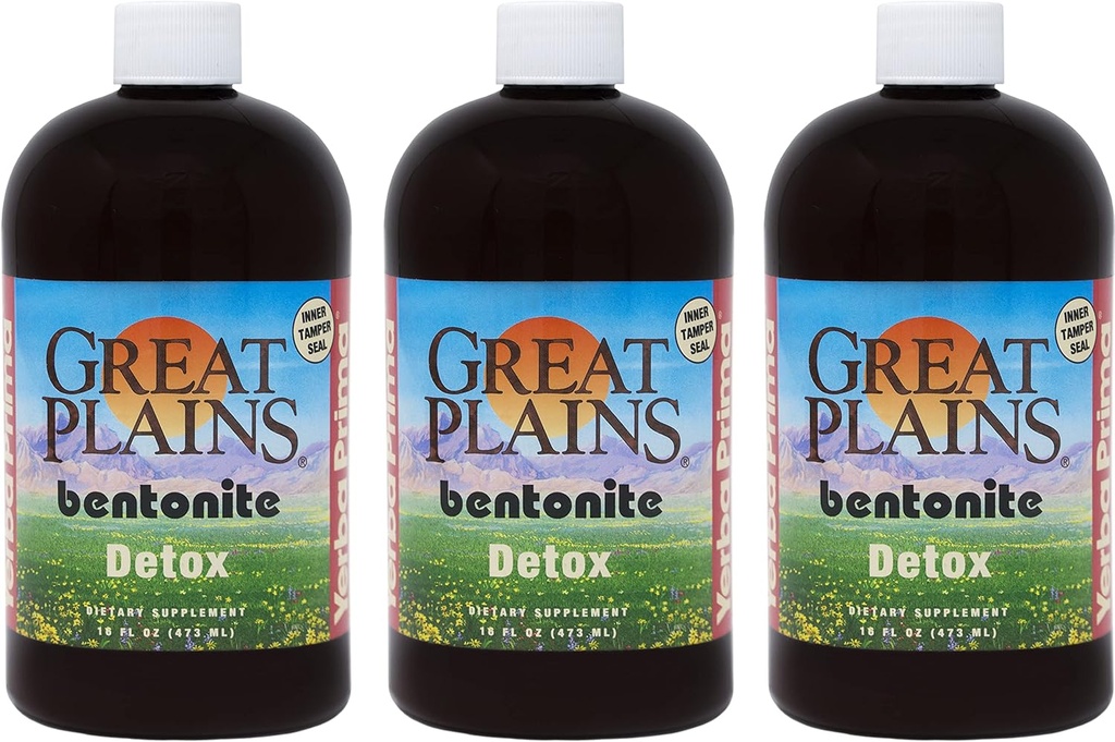 Yerba Prima Great Plains Bentonite Clay - 16 oz (Pack of 3) - Natural Internal Liquid Clay Cleansing Supplement