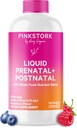 Pink Stork Flydende Prenatal Vitaminer for kvinder - Berry Flavor - Økologisk Food Blend - Fertilitet, Graviditet, Postpartum Essentials - Morning Sygdom Support - Amning & Amning - 32 Tjenester