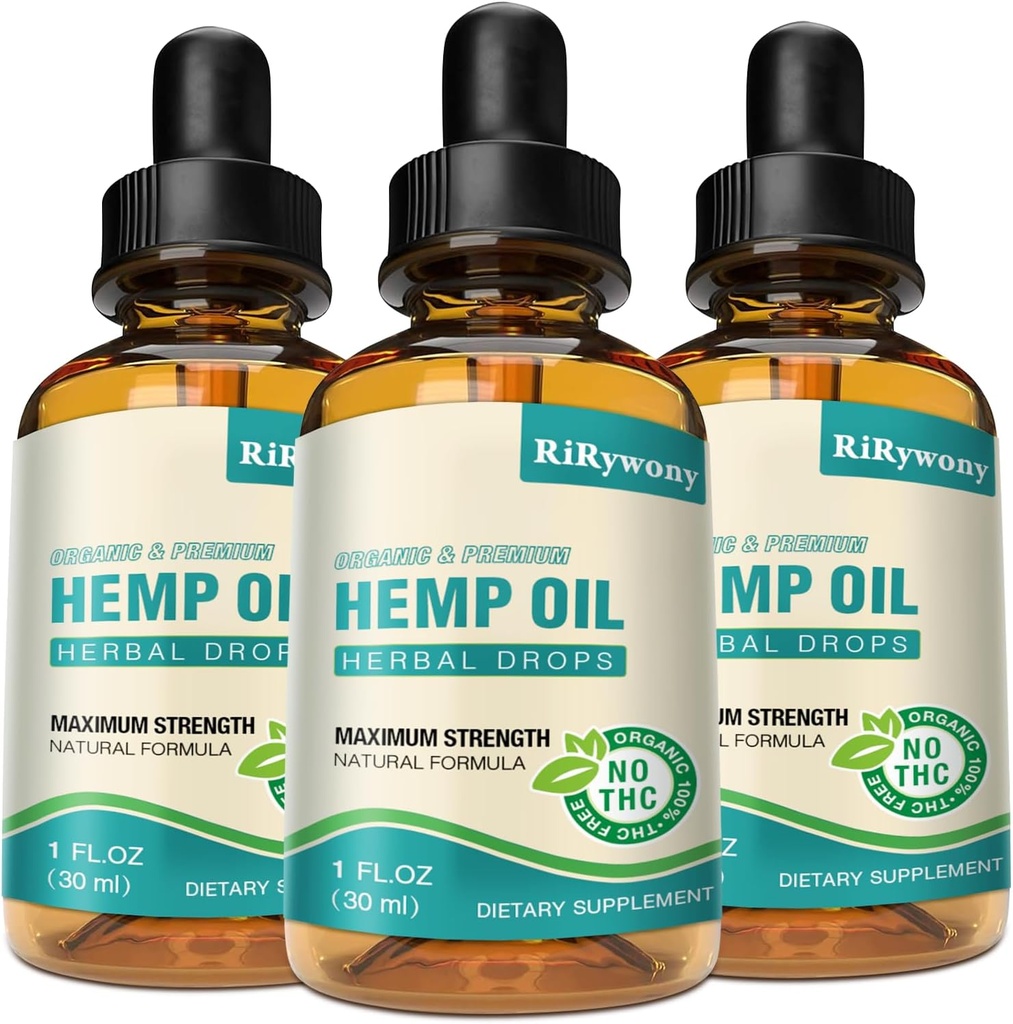 Hamp Oil High Potency - 3 Pack maksimal styrke Organic Hamp Drops til aldult Natural Relax - Relief Good Mood- Hamp Olier tinktur med Vegan (Natural)