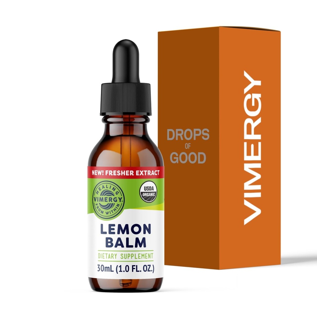 Vimergy Organic Lemon Balm Tincture Herbal Supplement - 175 mg af 10: 1 Lemon Balm Extract per servering, kan bruges i te - USDA Certified Organic, Non- GMO, Alkohol- fri - 30 ml (1 ml / servering)