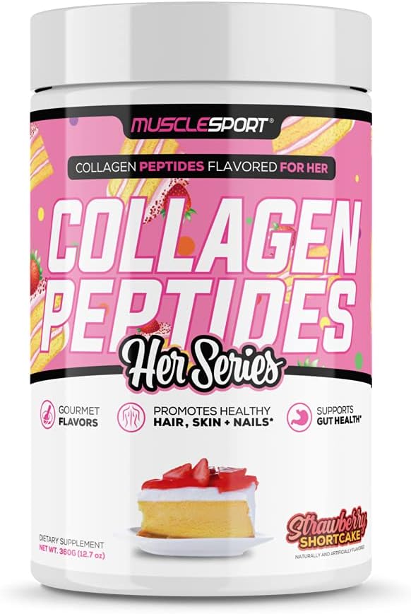 Musclesport Collagen Peptider - Hydrolyzed Grass Fed Collagen Powder supplement - fremmer sundt hår, hud, negle, joints - 30 Servering (Jordbær Marie)