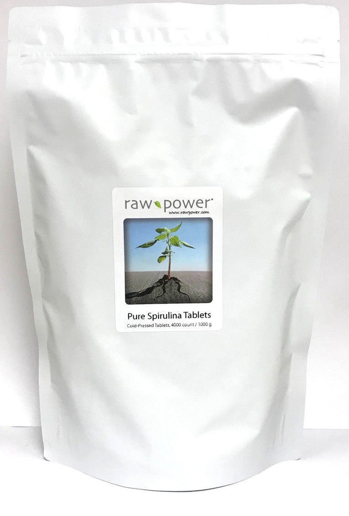 Raw Power Spirulina Cold- Pressed Tablets Bulk Kilo Bag 4000 Count 250 mg Tablets 1000g Total Organics