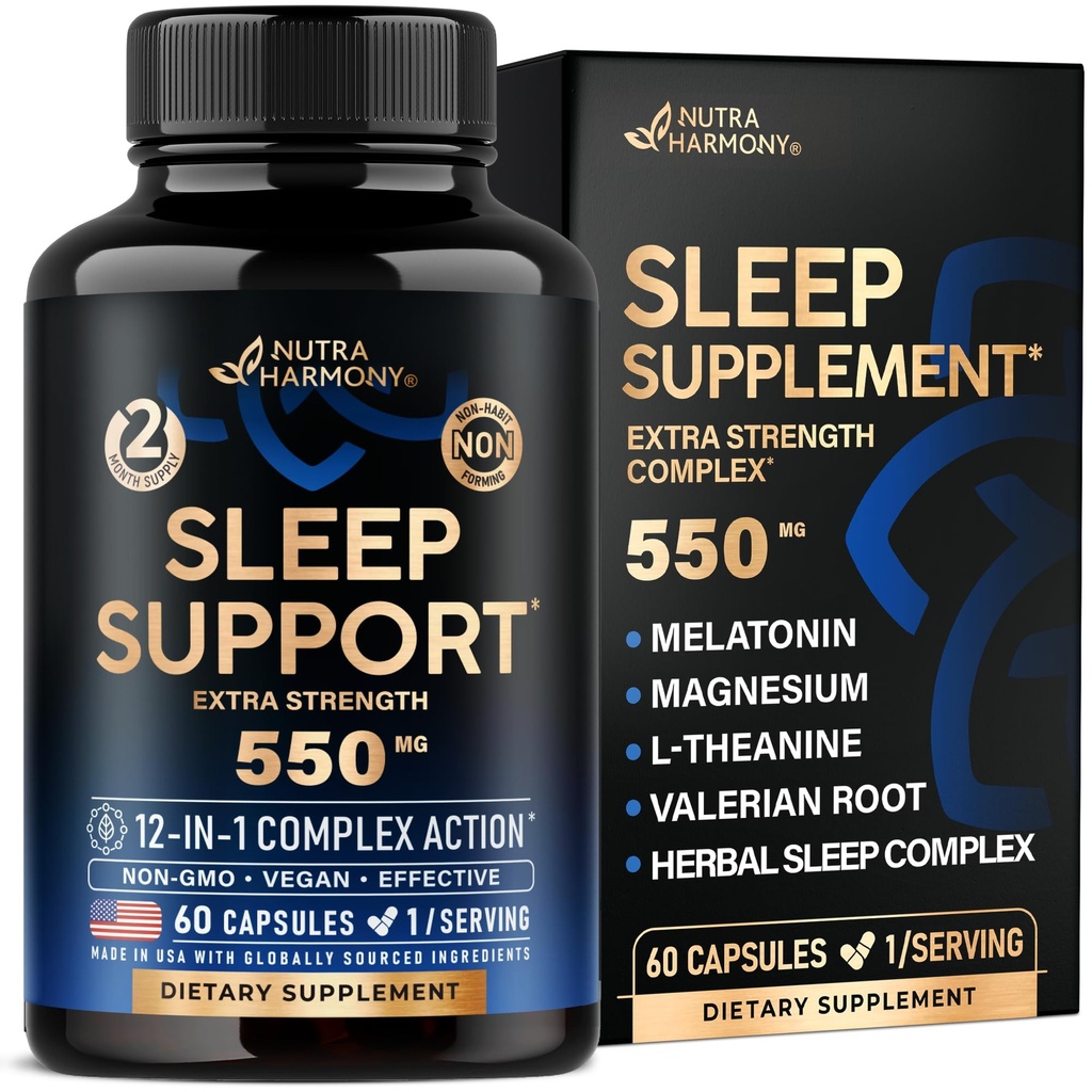 Sovepiller til voksne 550mg - Melatonin 3 mg • 124; Valerian Root til søvn • 124; L- Theanine • 124; Magnesium - Natural Sleep Aid Supplement - Ikke-Habit Danning Rest Support - Made in USA - 1 / dag, 2 Måned Supply