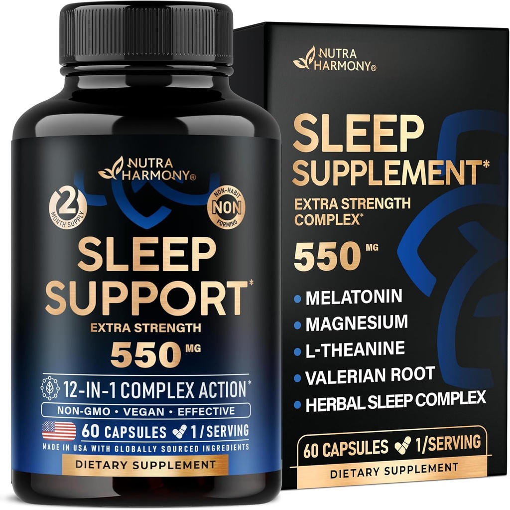Sovepiller til voksne 550mg - Melatonin 3 mg • 124; Valerian Root til søvn • 124; L- Theanine • 124; Magnesium - Natural Sleep Aid Supplement - Ikke-Habit Danning Rest Support - Made in USA - 1 / dag, 2 Måned Supply