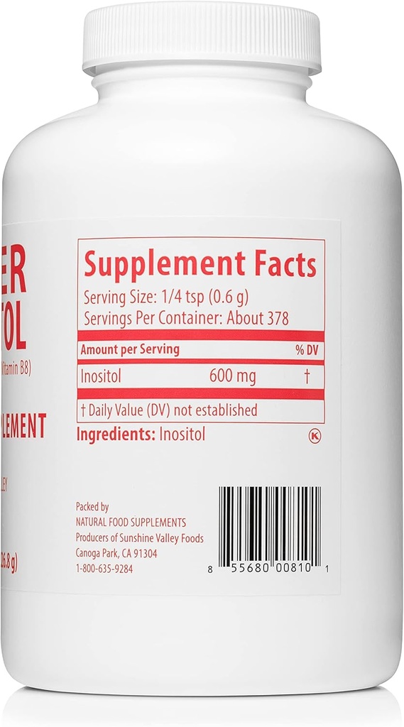 Sunshine Valley ® Super Inositol, vitamin B8 pulver Kosttilskud, Natural & PCOS Fertilitet Supplement, Hormonal Balance & Sund Ovarie Function Support - 16 oz