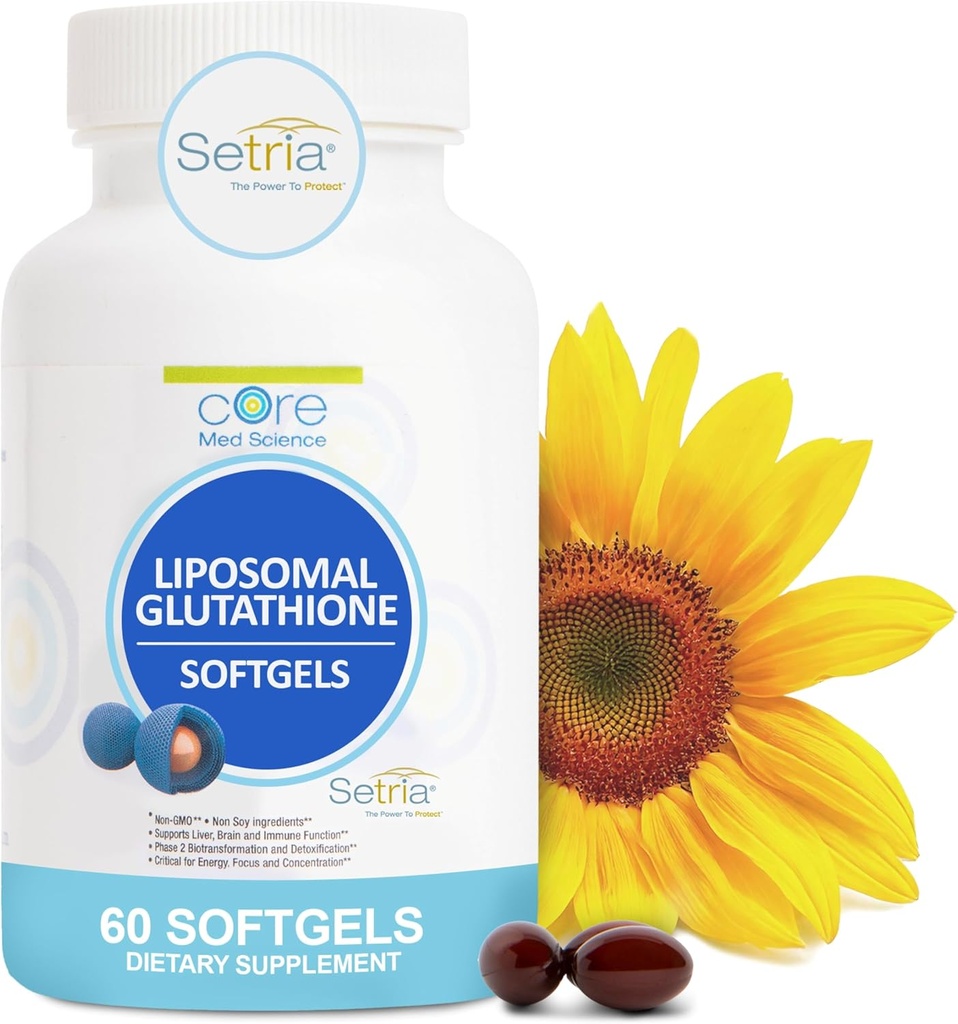 Core Med Science Liposomal Glutathion Supplement (500mg, 60 Softgel) - Pure Reduceret Setria med phospholipid Complex - Antioxidant Supplement for energi, og hud