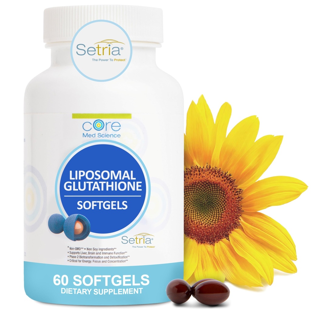 Core Med Science Liposomal Glutathion Supplement (500mg, 60 Softgel) - Pure Reduceret Setria med phospholipid Complex - Antioxidant Supplement for energi, og hud