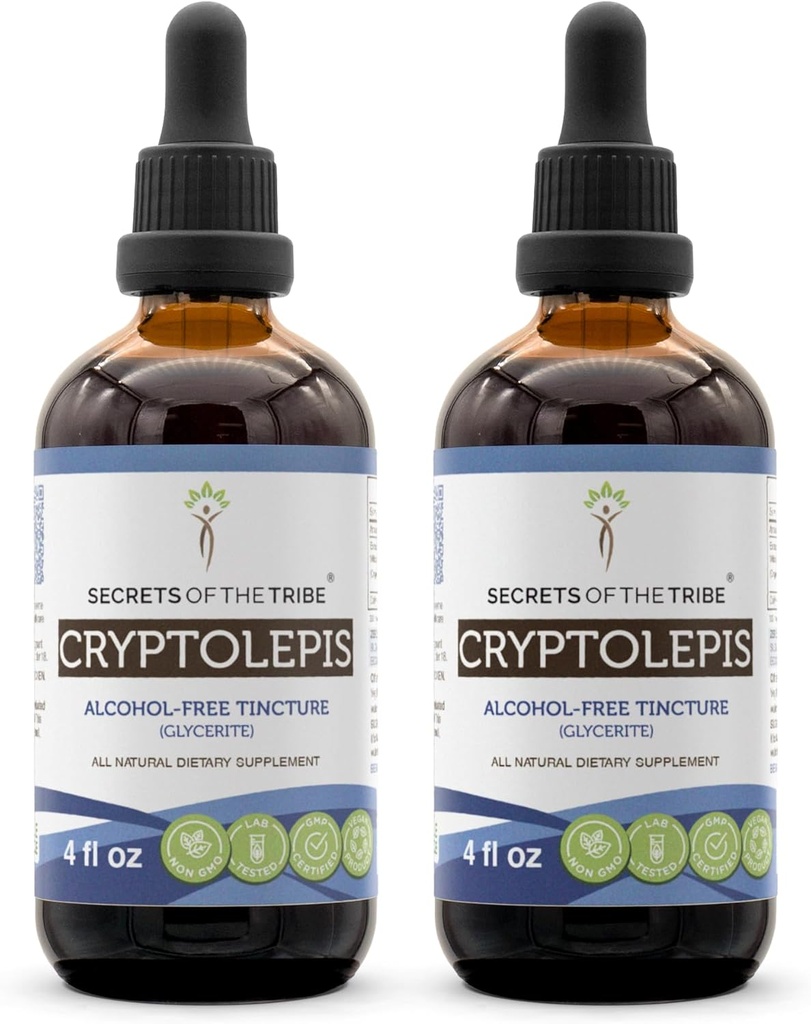 Secrets of the Tribe Cryptolepis Tincture Alcohol- Free Extract, High- Potency Herbal Drops, Tincture Made from Wildcrafted Cryptolepis Sanguinolenta 2x4 oz