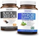 Thyroid Support & Black Seed Oil (1 måned Tilgang) Black Seed Thyroid Boost - Thyroid Support (60 kapsler) Sundhedstillæg & Black Seed Oil (60 kapsler) Cold- Pressed Nigella Sativa - Non- GMO