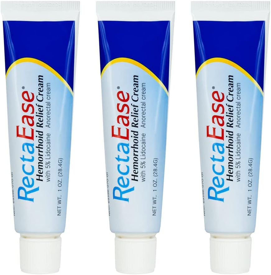 Globe RectaEase 5% Lidocain (3 Pack) Hæmorroid Relief Cream 1 oz Tube, Anorectal Cream, Rapid Numbering Relief, Hæmorroid Behandling fra Itch og Burn