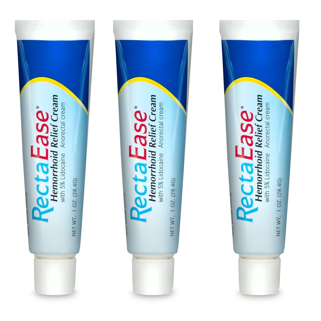 Globe RectaEase 5% Lidocain (3 Pack) Hæmorroid Relief Cream 1 oz Tube, Anorectal Cream, Rapid Numbering Relief, Hæmorroid Behandling fra Itch og Burn