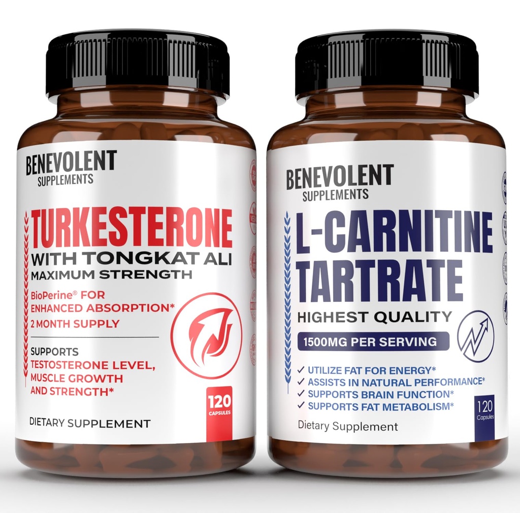Turkesterone 8. 000mg [Højeste renhed] + Premium L- Carnitin Tartrate Supplement - Høj Absorption Supplement med Tongkat Ali - Øg Stamina, Lean Muscle Growth, Support Metabolisme & Natural Ener