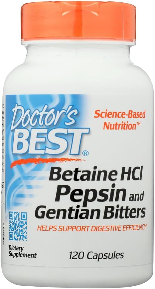 Læger Best Betaine HCL Pepsin og Gentian Bitters, Gluten Free, 120 Kapsler (pakke med 1)