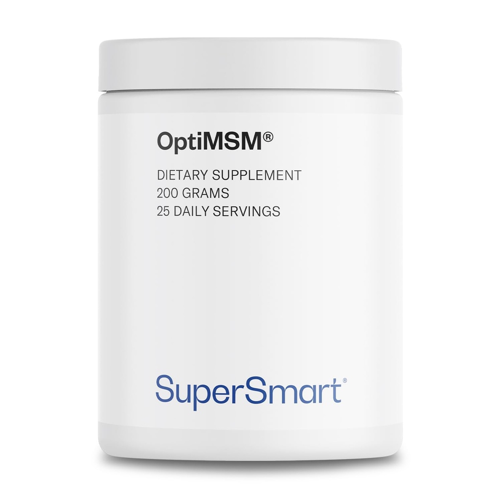 Supersmart OptiMSM (Patenteret og højrenhedsformel) - Methyl- Sulfonyl- Methan MSM Pulver Supplements124; Vegan & Gluten Free - 200 g