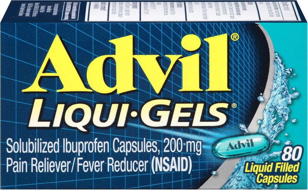 Advil Pain Reliever / Fever Reducer, 200mg Solubilized Ibuprofen (80- Count Liqui- Gel kapsler, pakke med 2)