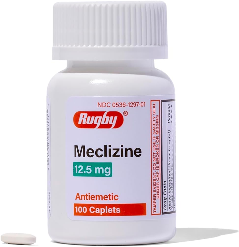 Rugby Meclizine 12.5mg Caplets - Antiemetic Motion Sickness Symptom Relief - 100 Count