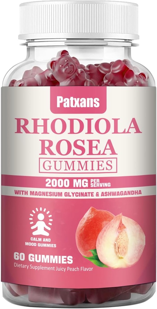1 Pack 2000MG Rhodiola Rosea Gummies - Rhodiola tillæg Cortisol Reducer for Endurance, Mood Mear Stress, Sleep Measure Træthed Relief Support, 60 tabletter.