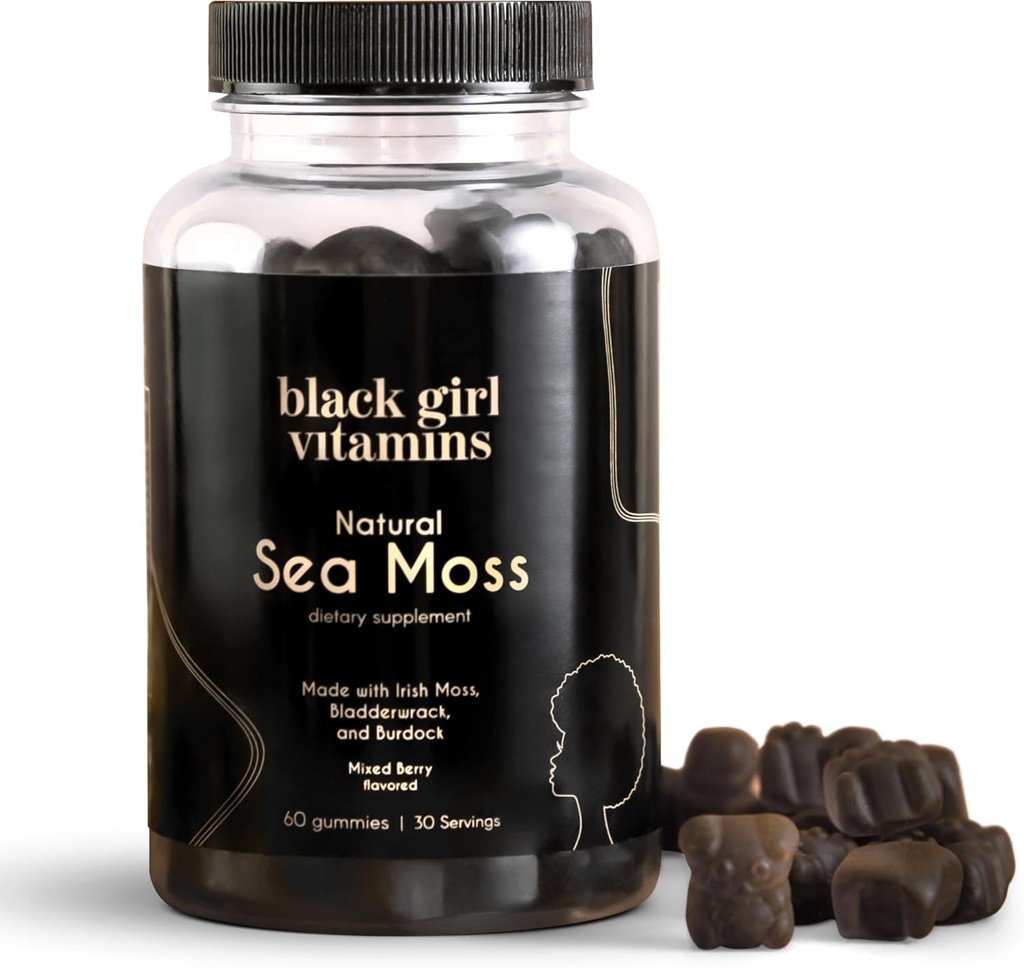 Black Girl Vitamins | Sea Moss Gummies - Irish SeaMoss with Bladderwrack & Burdock - 60 Count