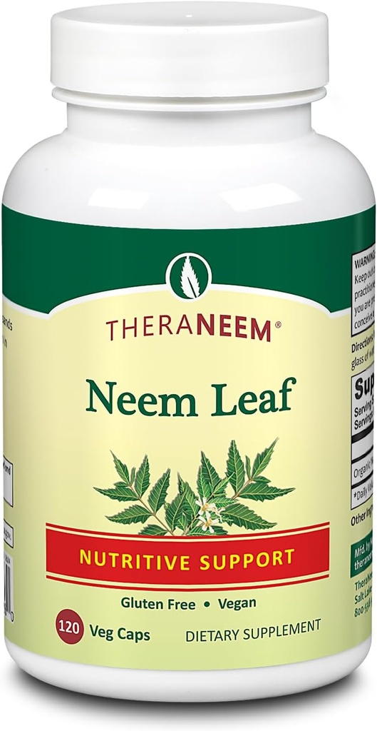 THERANEEM Neem Leaf kapsler - kraftfuld ernæringsmæssig støtte med antioxidanter og mere - Vegan, Gluten Free, 60 dages garanti - 120 Servering, 120 VegCaps