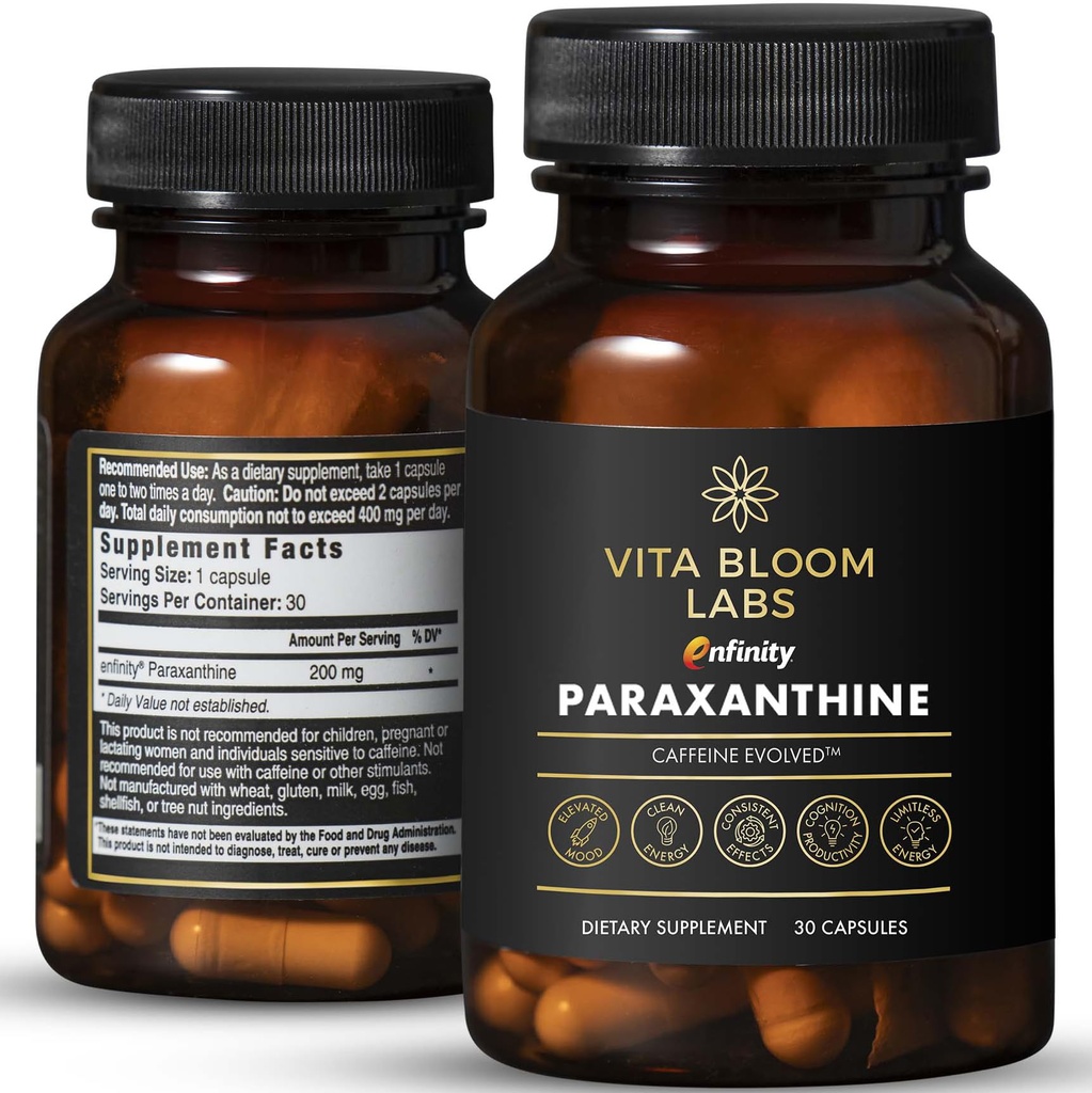 Enfinity Paraxanthin Kapsler, Clean Energy & Focus, Koffein Alternativ • 124; 200 mg per Kapsel • 124; 30 Kapsler per flaske • 124; Formuleret i USA, GMP Certificeret, Non- GMO, Kosher