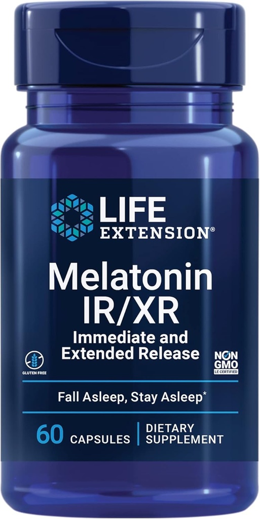 Life Extension Melatonin IR / XR, 1, 5 mg, exit- og extende- release Formel for optimal søvnstøtte, sunde cirkadiske rhythms, cellular Defense, Gluten- fri, ikke-GMO, 60 kapsler