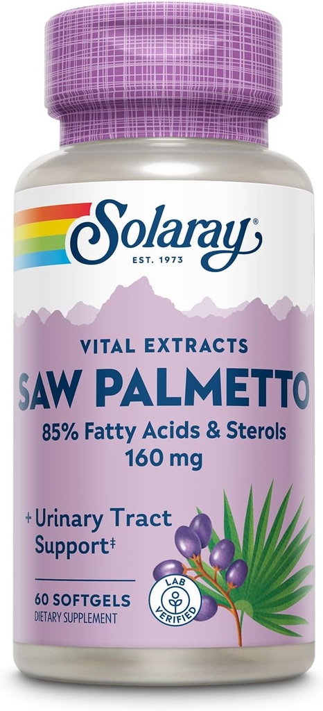 SOLARAY Saw Palmetto Extract - Prostate Health and Urinary Tract Support - 136 mg fedtsyrer og steroider - Lab Verified, 60- Day Money- Back Garanti (60 Servering, 60 Softgels)