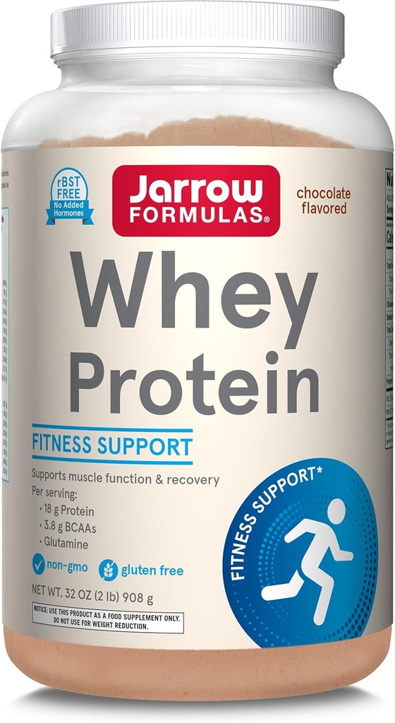 Jarrow Formulas Whey Protein, Chokolade - 908g Powder - Understøtter muskeludvikling - Højeste kvalitet proteinkilde - Rig i BCAA - Ca.. 35 Tjenester