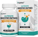 Orgabay fordøjelsesenzymer 1000mg med Postbiotika, 20 Enzyme Blend til bloating, Optimal fordøjelse og Gut funktion, 60 Veggie kapsler