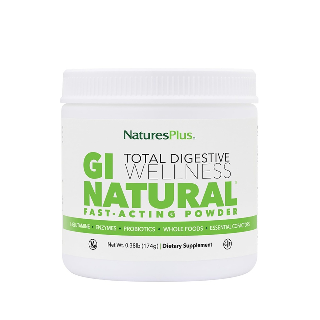 Natures Plus GI Natural Drink Powder - 6.14 Ounce, Vegetarisk Powder - Kosttilskud til total fordøjelse Wellness - Probiotika, Prebiotika, Enzymer - Gluten- Free - 30 Servere