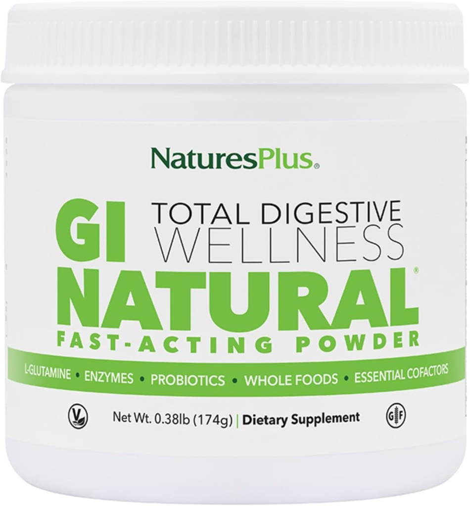 Natures Plus GI Natural Drink Powder - 6.14 Ounce, Vegetarisk Powder - Kosttilskud til total fordøjelse Wellness - Probiotika, Prebiotika, Enzymer - Gluten- Free - 30 Servere