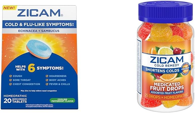Zicam Cold & Flu 20 Tablets Fruit Drops 25 Count Cold Shortening Homøopatiske Zinklægemidler