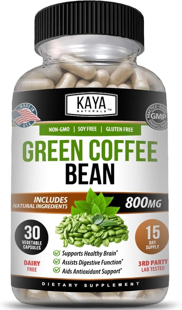 Kaya Naturals Green Coffee Bean Extract - Non- GMO, Gluten- Free Supplement (30 Greve (pakke med 1)