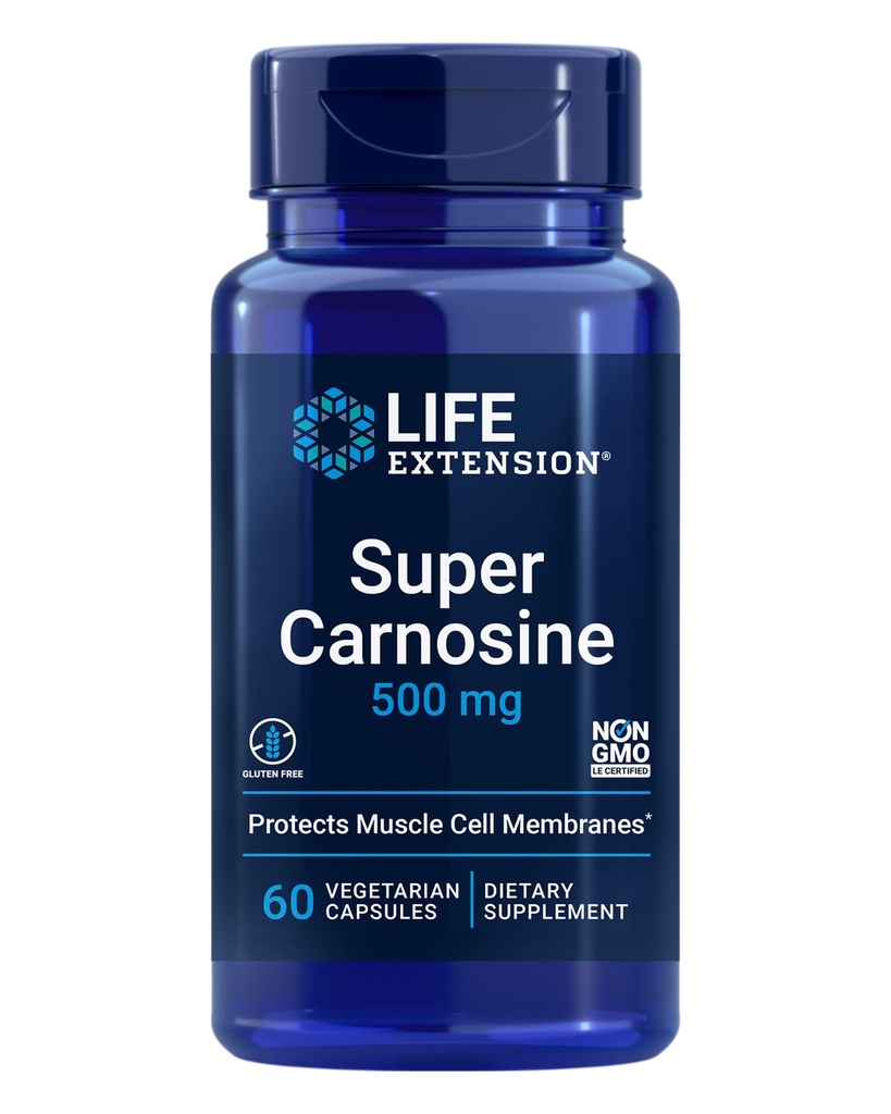 Life Extension Super Carnosine, L- carnosin, Luteolin, vitamin B1, Muscle Support, Motion Inddrivelse, Heart Health, Gluten- Free, Non- GMO, Vegetar, 60 Kapsler