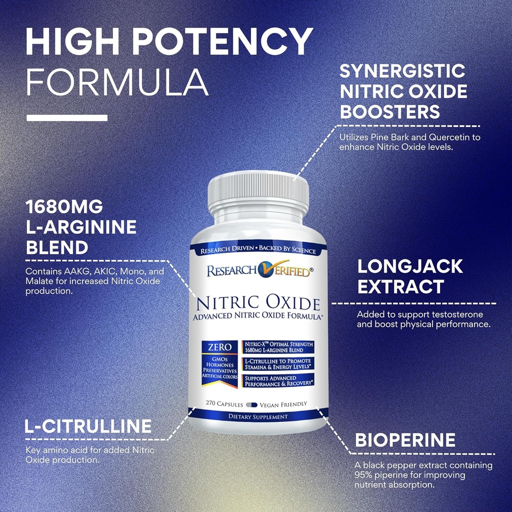 Forskning Verificeret nitrogenoxid - med L-arginin og L-citrullin - Premium Muscle Building nitrogenoxid Booster - 270 Tæl - 2 flasker