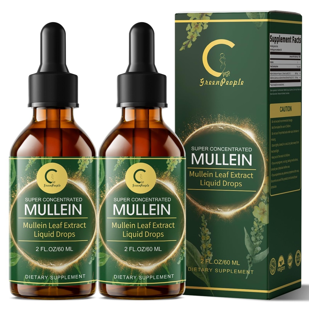 (2 Pack) Mullein dråber til Lungs - High Potency Mullein Leaf Extract for Lung Detox & Cleanse, Support for Respiratory, Immun, fordøjelsessystem, Natural Mullein Liquid Tincture, Non-GMO, 4 FL OZ