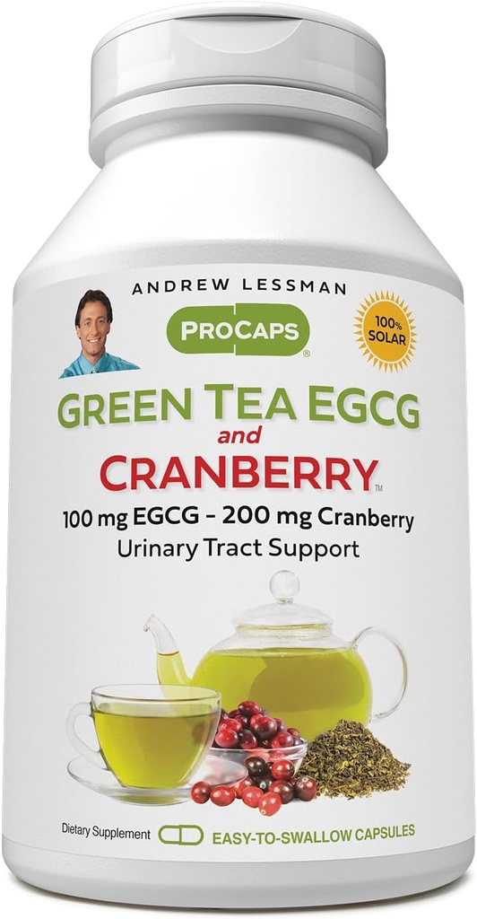 ANDREW LESSMAN Green Tea EGCG & Cranberry 180 Kapsler - Standardiseret for Catechiner og polyphenoler. Hjælper med at beskytte væv, organer og systemer over hele kroppen. Kraftig antioxidant støtte
