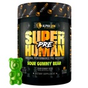 LION Superhuman Pre Workout Powder, Beta Alanine, L- Taurine & Tri- Source Coffein for Sustained Energy & Focus, Nitro- oxide & Citrulline for Pump (21 Serveringer, Sour Gummy Bear Flavor)